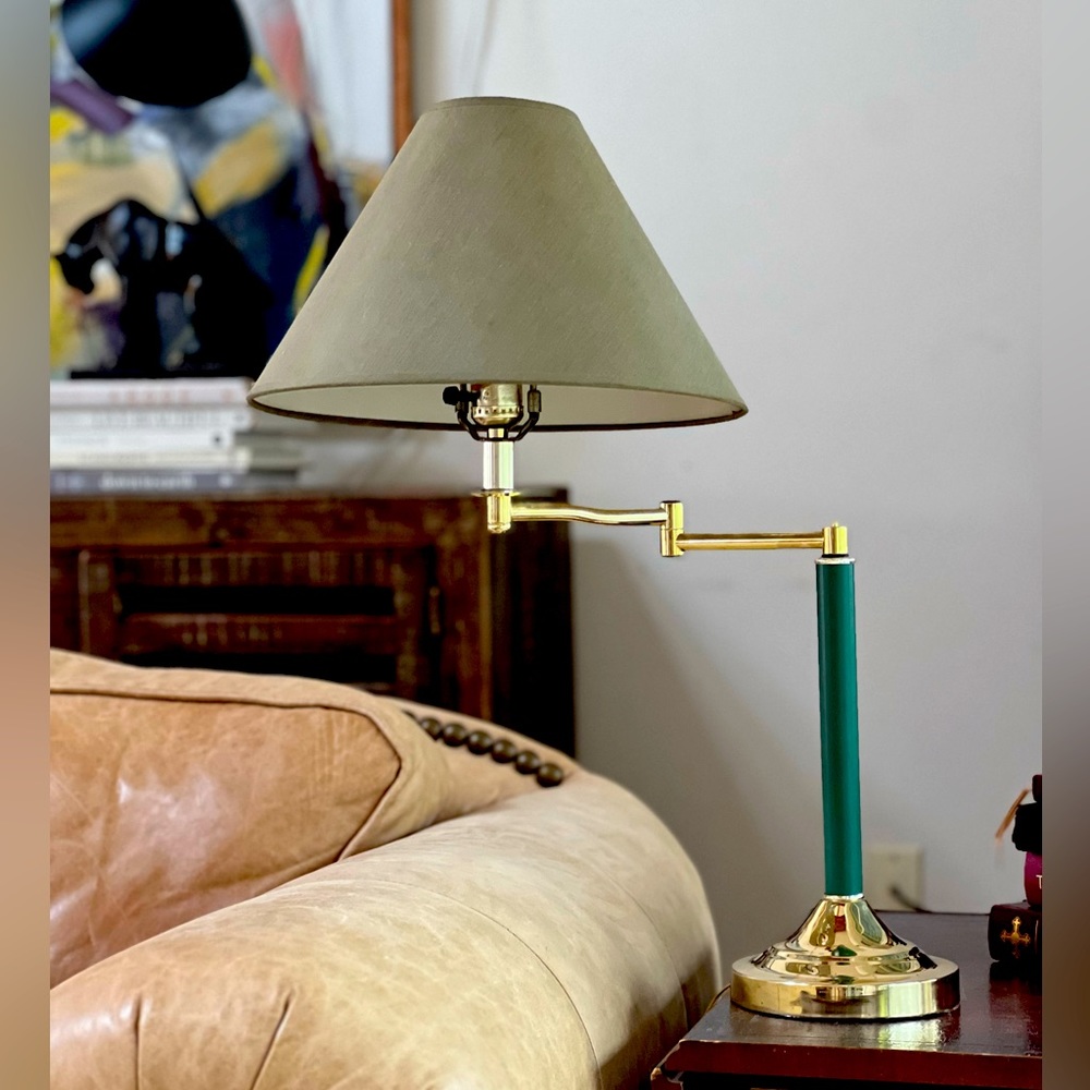 Vintage Sage Green Swing Arm Lamp with Gold Hardware
